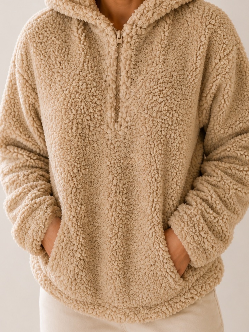 Koolaburra by UGG Sherpa Fleece Hoodie XS Tan Cozy Quarter Zip Pullover